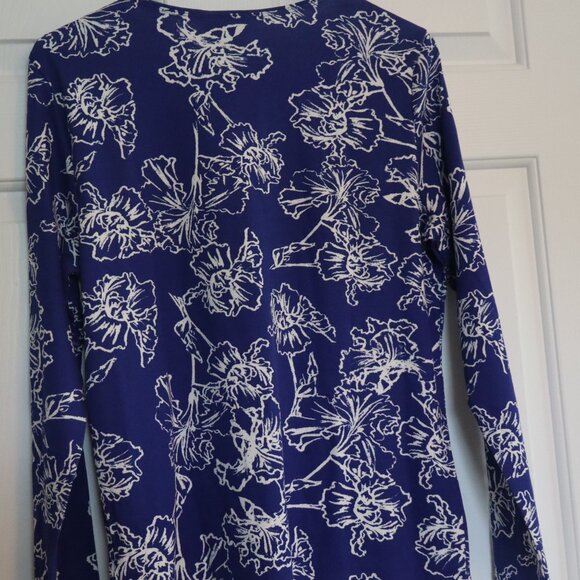 Women's Size PL Royal Blue/White Long Sleeve Cotton Top Scoop Neck NEW - Picture 3 of 8